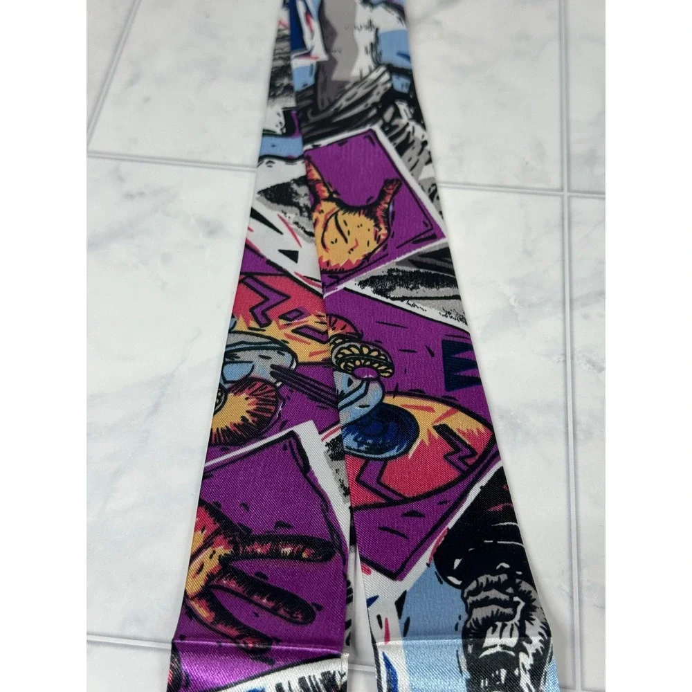 Women Comic Book Pop Art Twilly Scarf Purple Blue Graphic Skinny Scarf